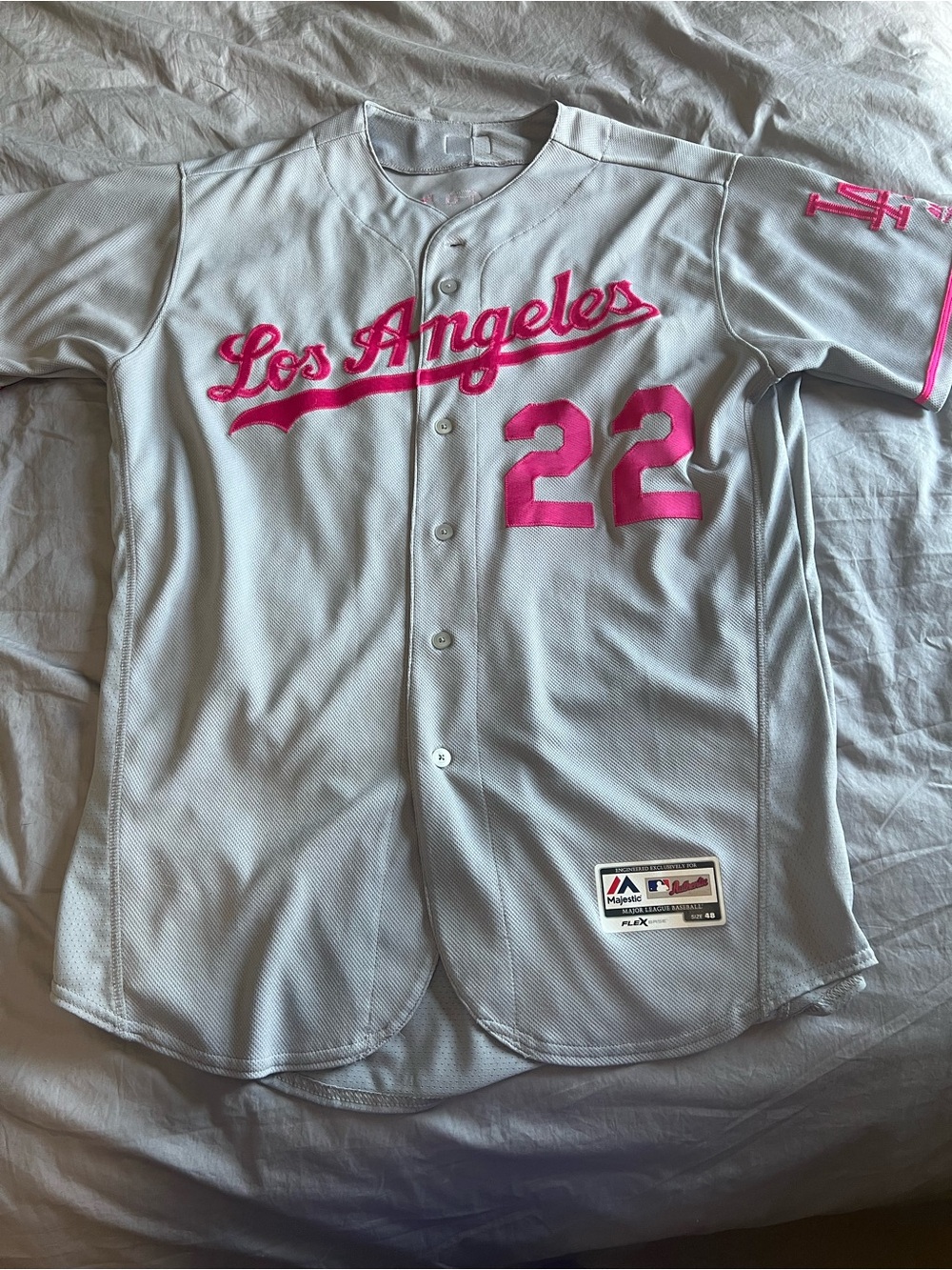 Majestic Los Angeles Dodgers Clayton Kershaw Gray & Pink Baseball Jersey